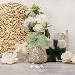 Green Ribbon 1 Inch x 3 Rolls Total 24 Yards Handmade Ivory/Sage/Forest Green