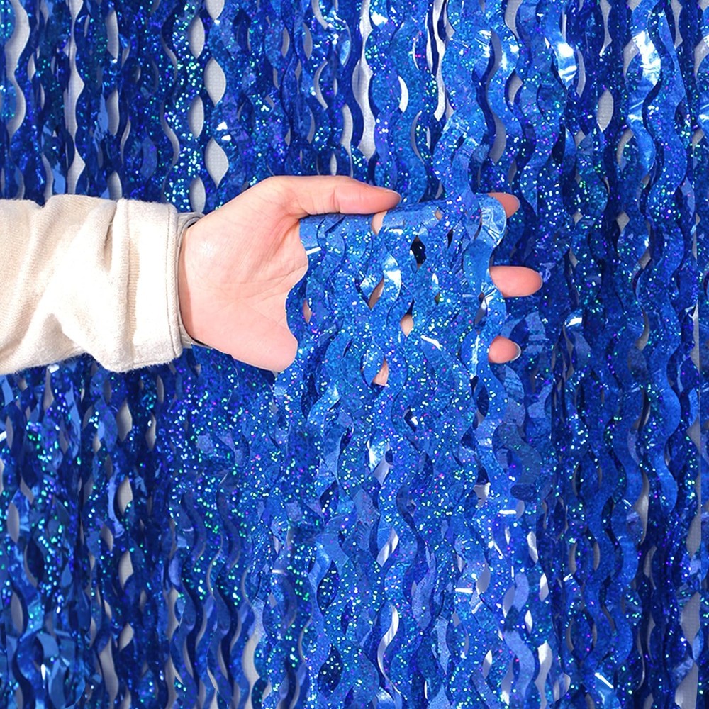 4 Pack 3.3 ft x 6.6 Wavy Sparkle Dark Blue Foil Fringe Backdrop Curtain – Nav…