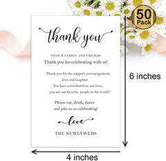 Wedding Thank You Place Setting Cards, 50 Pieces, 4 X 6 In, Table Centerpieces a