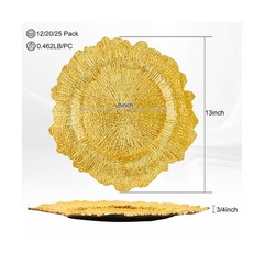 12PCS Bright Gold Charger Plates Bulk- 13in Round Plastic Chargers for Dinner…