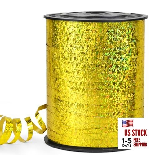 Gold Curling Ribbon – 500 Yard Shiny Metallic Curly Gift Ribbon for Laser-Gold