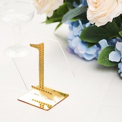 5 CLEAR GOLD 5″ Hexagon ACRYLIC STANDS TABLE NUMBERS Holders Party Decorations