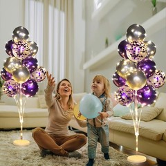 2 Set Floor Balloon Stand Kit with String Light Small, Medium, Purple