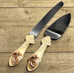 Western Themed Wedding Serving Set Cake Knife/Server Cowboy Hats & Rope