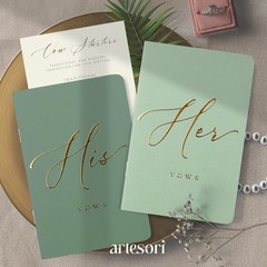 ARTESORI Premium Wedding Vow Book for Her & Him, Soft Touch, Gold Mint & Sage