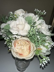 Bridal Bouquet White Roses Peonies Baby Breath + wrist Corsage Baby White Roses