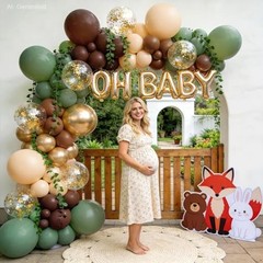 Sage Balloons Arch Kit, Woodland Safari Balloon with Sage Green Brown Gold