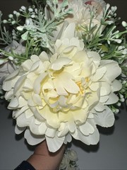 Bridal Bouquet White Roses Peonies Baby Breath + wrist Corsage Baby White Roses