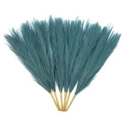 Faux Pampas Grass Decor 18-Inch Short 6 Stems Dried Flowers Peacock Teal Blue