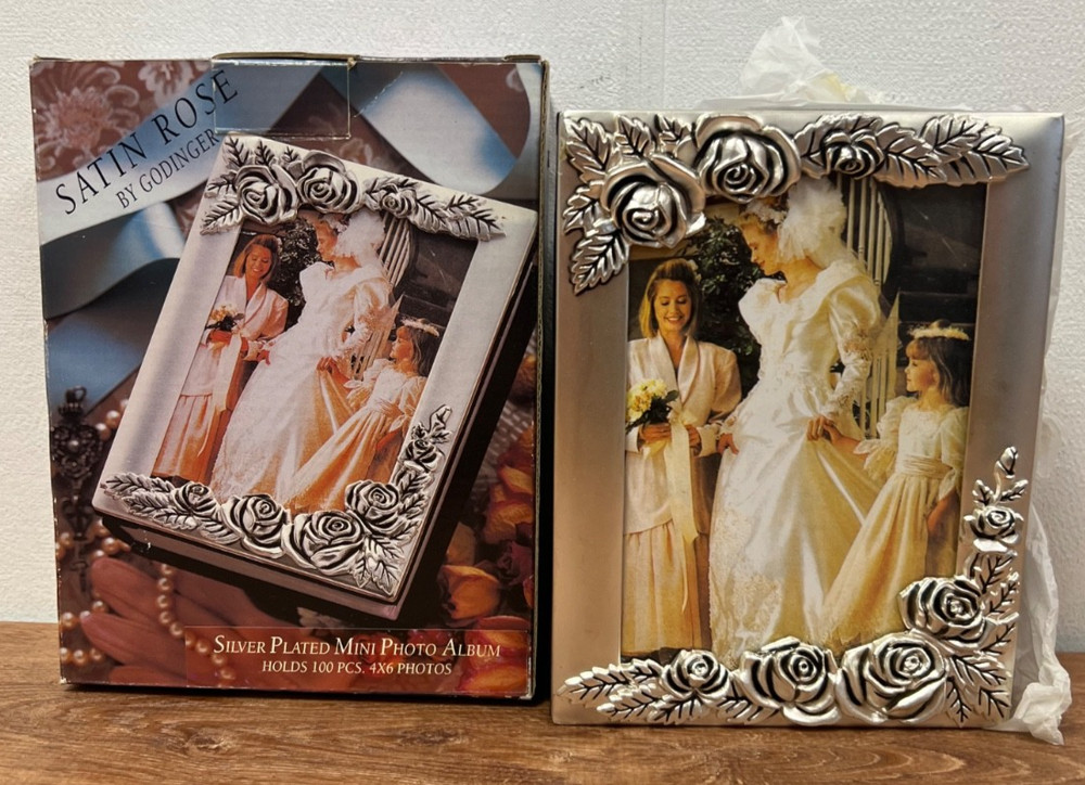 Unused Silver Plated Satin Rose Photo Album ( 100-4×6) in Original Box