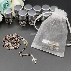 US 12 Lady Guadalupe Rosary Silver Cap Glass Jar Baby Shower Baptism Party Favor