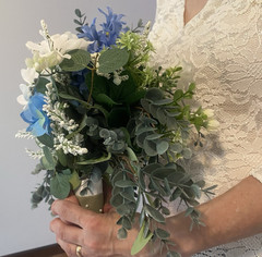 Bridal Wedding Bouquet Budget Handmade Exquisite Faux Floral Blue White Green