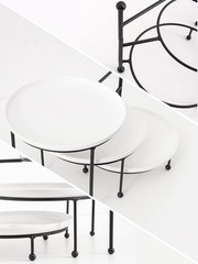 Kanwone 3 Tiered Serving Stand with White Porcelain 10 Inch, and Black