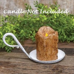 NEW Farmhouse Shabby White JAR PILLAR Candle Holder PAN TRAY Metal Cottage 8.5″W