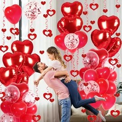 Red Heart Balloons Set, 30Pcs Heart Shaped Balloons and 50Pcs Red Hanging