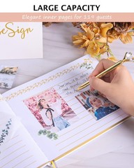 Wedding Guest Book Gold Foil Hardcover 9×7 Personalized Sign In Photo Album Set