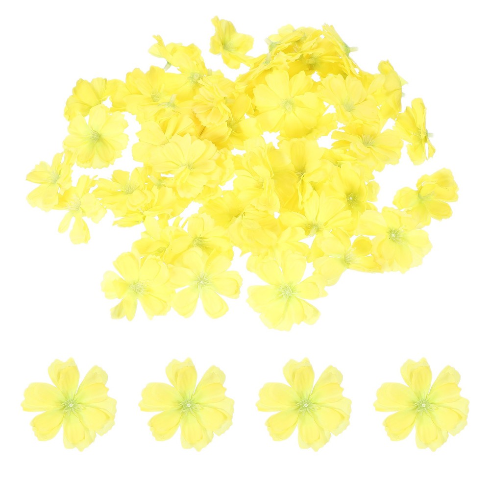 100Pcs Fake Silk Flower Heads Artificial Cherry Blossom Wedding Yellow