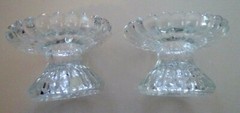 PAIR OF GLASS CANDLE HOLDERS FOR TAPER CANDLES BY COLONIAL CANDLE COMPANY