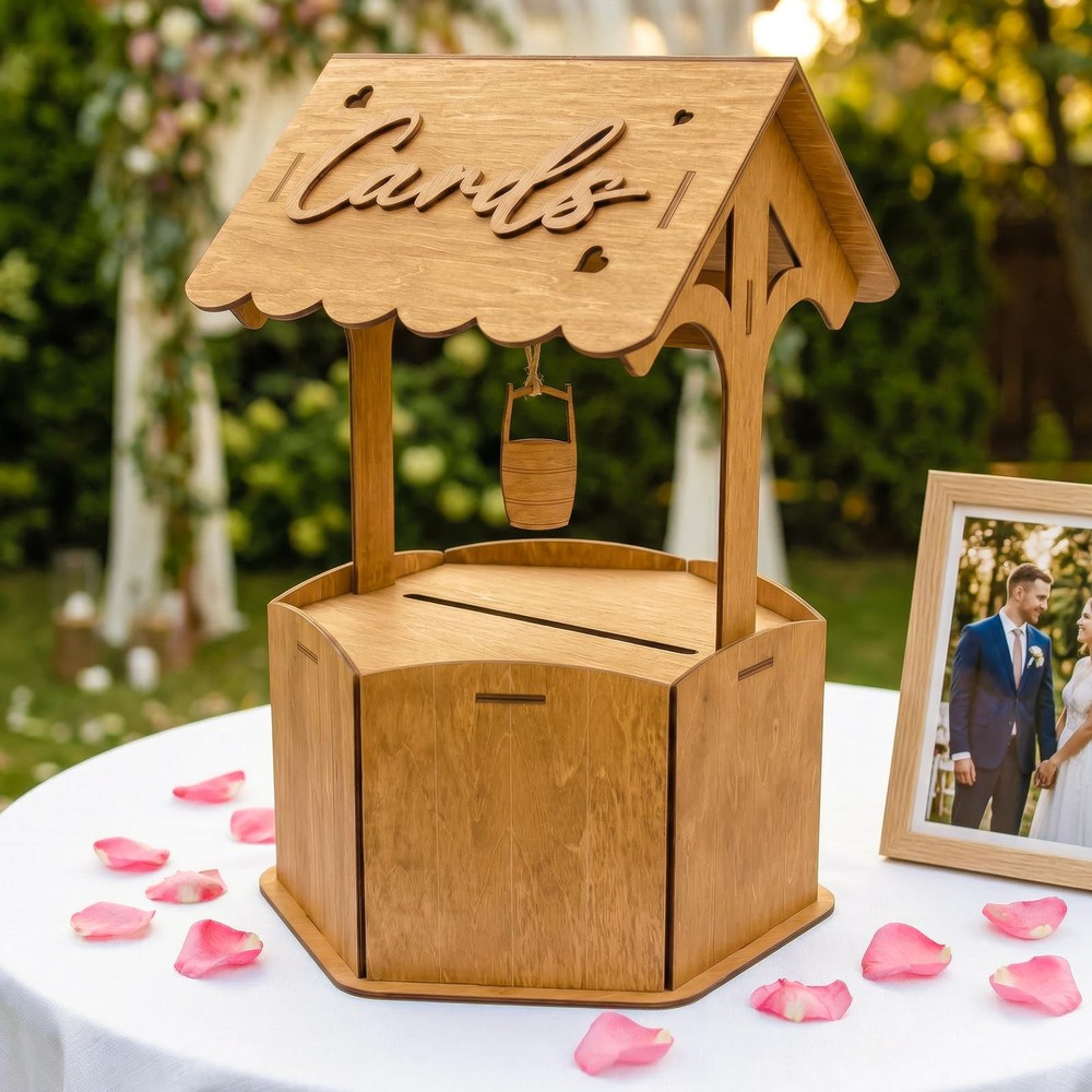Wishing Well Wedding Card Box Reception Wooden Gift Roof Envelope Decor