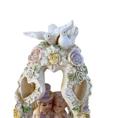 Wedding Cake Topper Bride & Groom 6”Roses Doves Hearts White Pink Purple Green