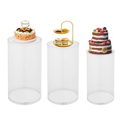 3Pcs Clear Round Cylinder Pedestal Stand for Wedding Party Display Stand Decor