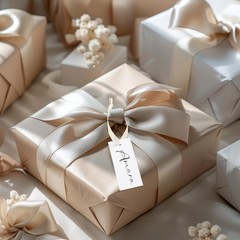 100 PCS Name Place Cards Table Setting Satin Ribbon 1.57×3.54 Inch Beige Gift