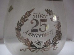 25th WEDDING Anniversary-Stemmed Glass Large Goblet Fishbowl West Virginia Glass