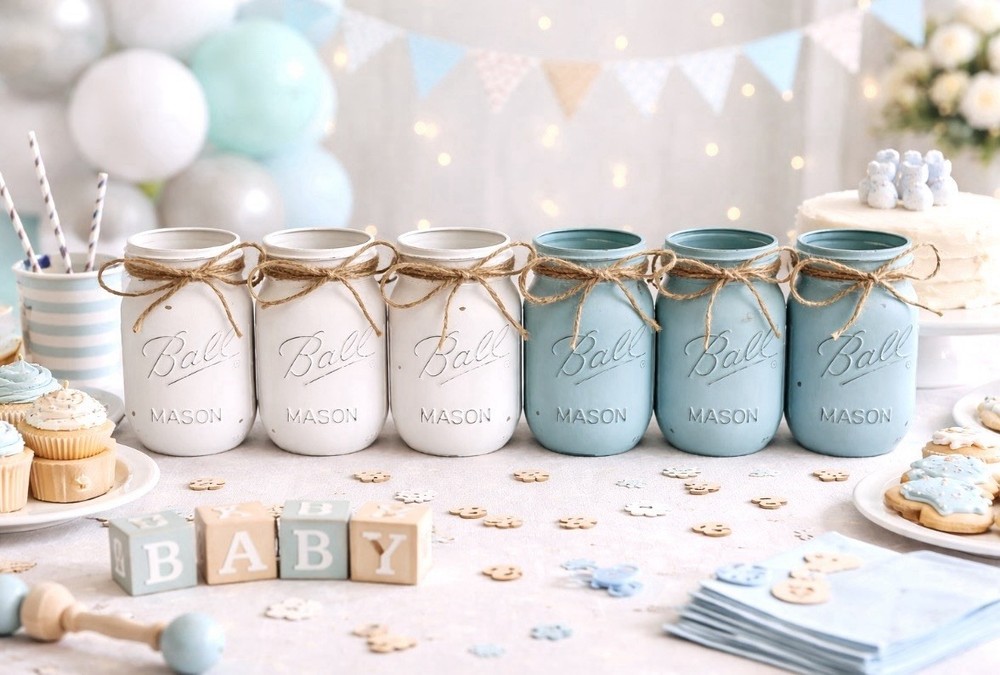Set of 6 chalk painted distressed mason jar vases…mix & match colors!