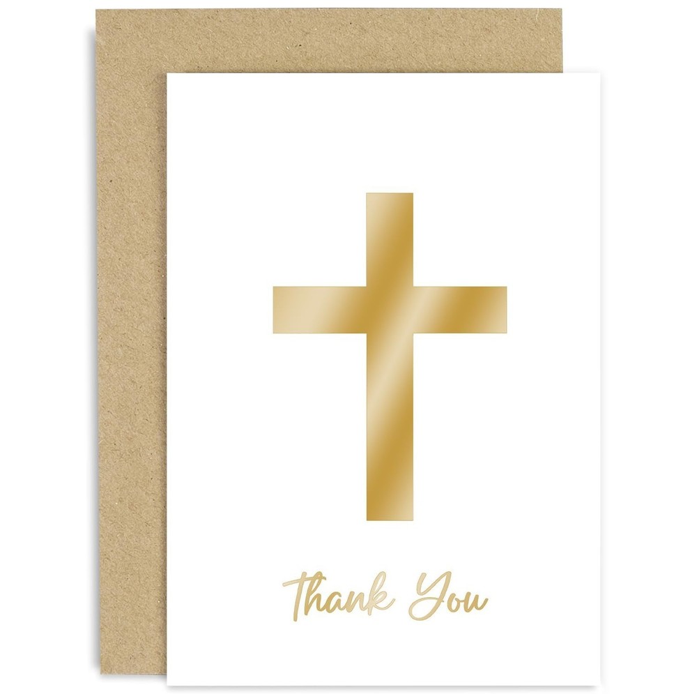 Religious Thank You Cards – Gold Foil Cross Christian Thank You Card – Baptis…