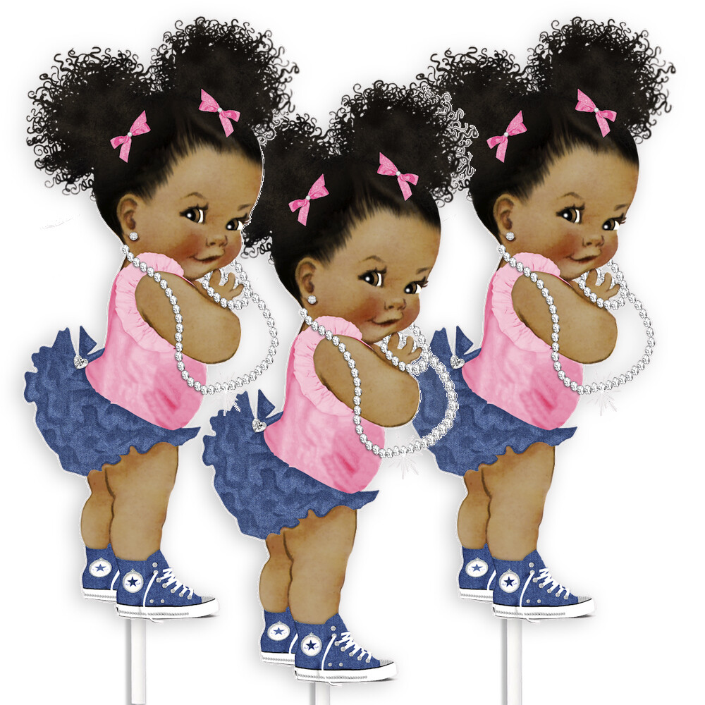 Pink Denim Jeans Baby Girl Centerpieces, Jeans Party Baby Shower Decor