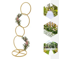 5.02ft Gold Metal Flower Stand – Stylish Square Pillar Arch with 4-Tiers