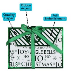 Christmas Holiday Foil Embossed Gift Card Holder Boxes with Ribbon, Set Multi