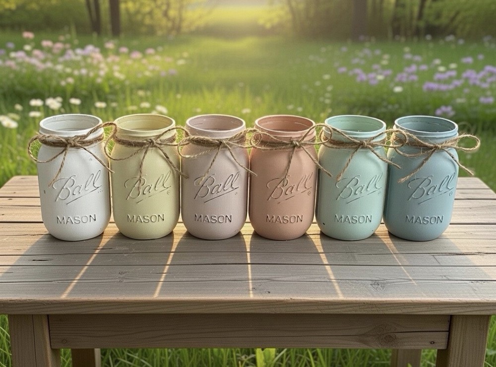 Set of 6 chalk painted distressed mason jar vases…mix & match colors!