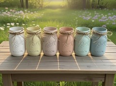 Set of 6 chalk painted distressed mason jar vases…mix & match colors!