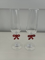 New Set of 2 Love Wedding Valentine’s Day Red Bow Coquette Champagne Glasses