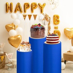 Set of 5 Cylinder Spandex Stand Covers, Sapphire Blue, Elastic Fabric