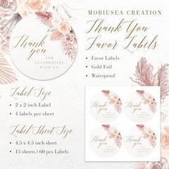 Boho Beige Floral Wedding Thank You Labels Thank You for Celebrating with Us