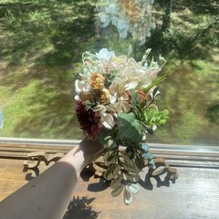 Bridal Wedding Bouquet Hand made Budget Friendly Faux Flowers White Pink Green