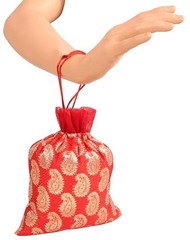 Drawstring Bags Traditional Indian Handcrafted 9×7 inches Paisley (9 Pcs) Red