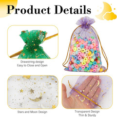 Moon Star Organza Bags 4X6, 50 Pcs Mesh Drawstring Gift Pouches for Wedding