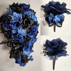 Navy Blue Black Rose Bridal Wedding Bouquet Accessories
