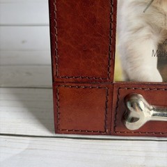 Pre-owned Huntley Leather Pet Dog Picture Frame w/Silver Bone Accent Excellent