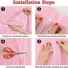 2 Pack Tinsel Backdrop Pastel Pink for Birthday Party
