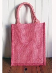Small 9″W x 11″H x 4″D Jute / Burlap Tote Soft Handles Laminated inside cute bag