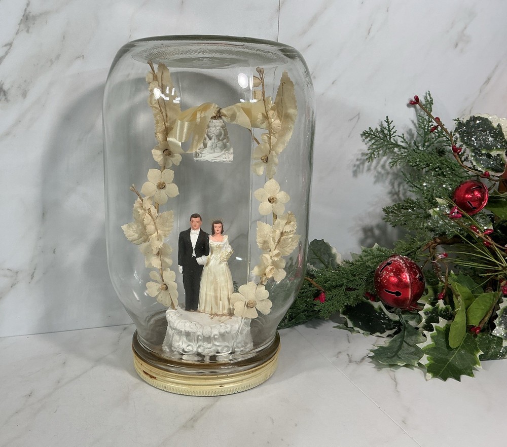Vintage Bride & Groom Cake Topper ~Chalkware ~1950’s~UNIQUE IN JAR