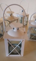 Lot of 10 Mini Metal White Lanterns 5″ tall X3″X3″ 7″ tall w/Handle Glass Sides