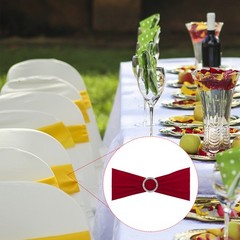 10Pcs 14″x5″ Stretch Chair Sashes Bows Chair Bands Sash with Buckle Burgundy
