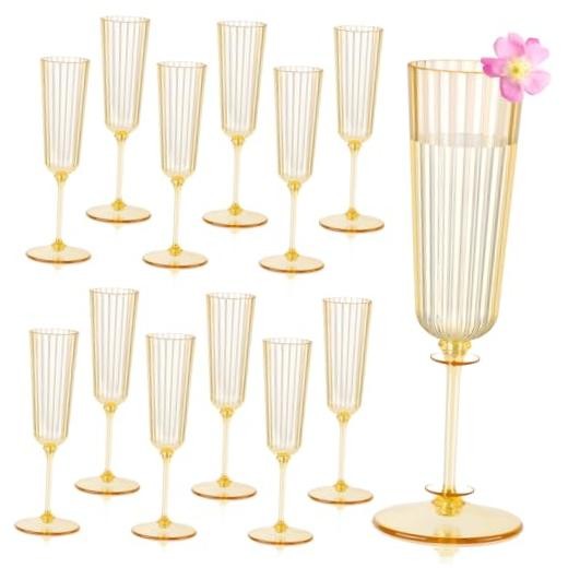 Pack Plastic Champagne Glasses Unbreakable Ribbed Champagne Flutes 12 Gold