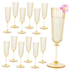 Pack Plastic Champagne Glasses Unbreakable Ribbed Champagne Flutes 12 Gold