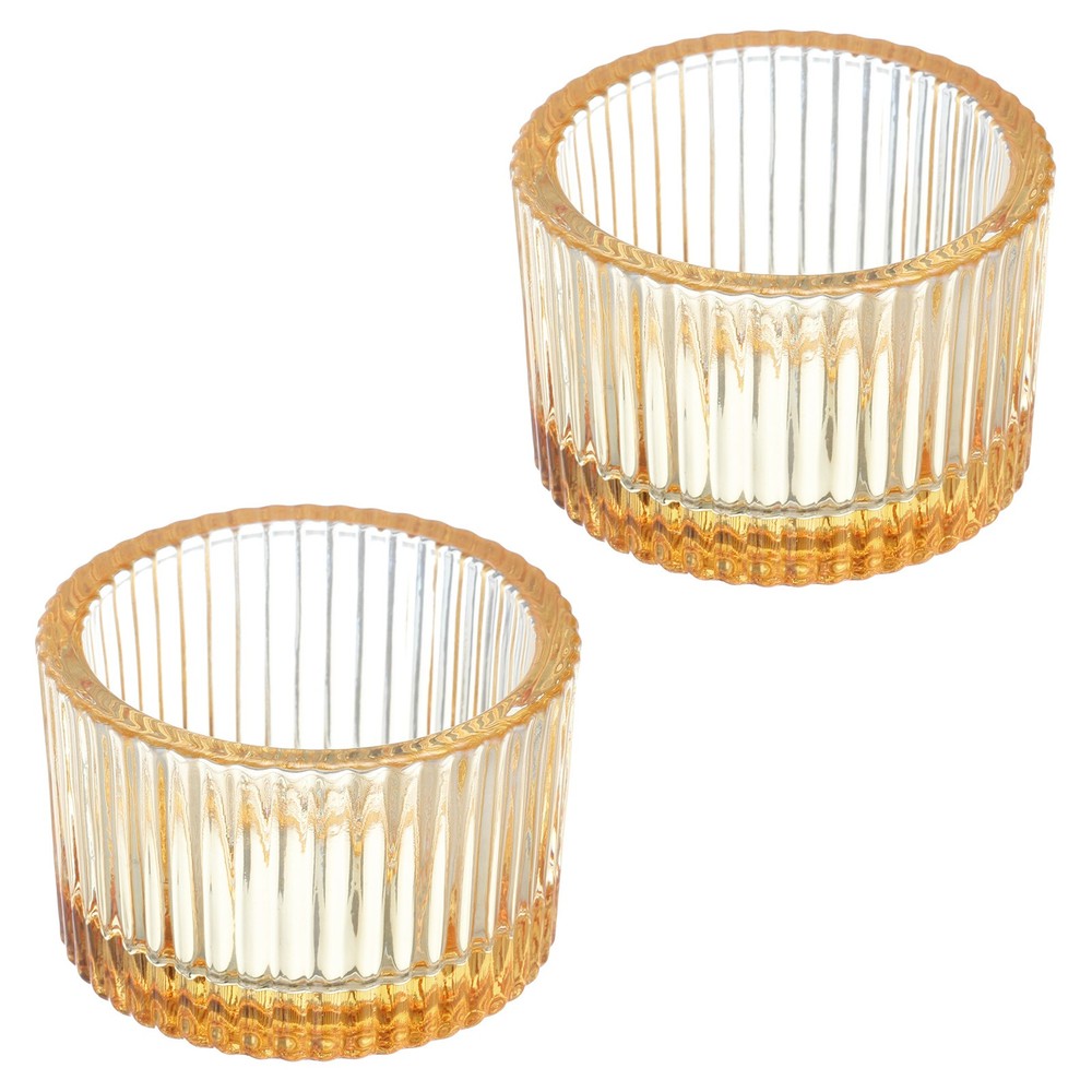 2 Pcs Tea Light Candle Holder Glass Candle Holders Gold Tone